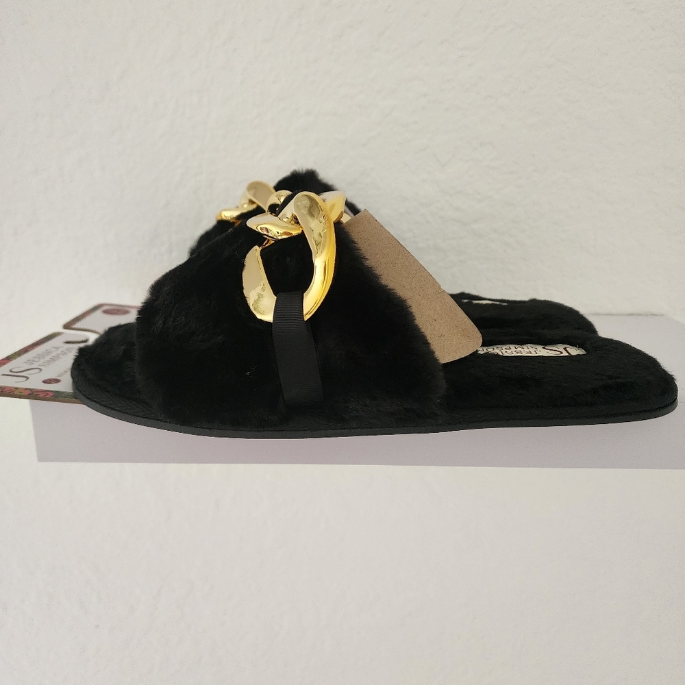 Jessica Simpson Women's Faux Fur Chain Link Embellished Slide Slippers. Size 8-9 - Picture 6 of 7